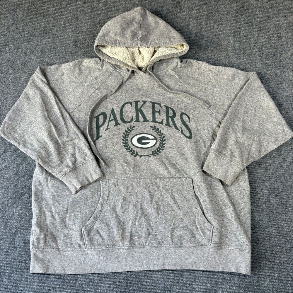 Tailgate Green Bay Packers Hoodie Gray Sherpa Lined Hood Sweatshirt Mens Medium